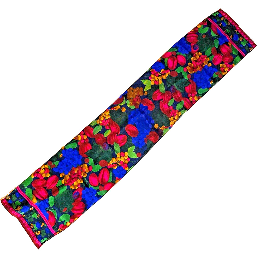 Vintage Liz Claiborne Silk Scarf Colorful Gem Tones Floral Rectangle 1980's Chic